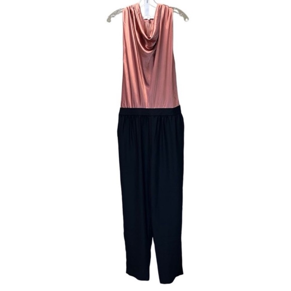 REISS - "Harley" Draped, Satin, Two-Tone Jumpsuit - Size 8 (US) Rose/Pink, Black - Picture 3 of 13